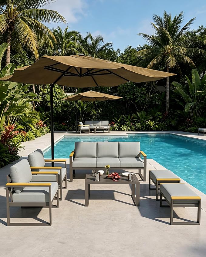 IDEALHOUSE Aluminum Outdoor Patio Furniture - 1 Pcs 3-Seat Sofa and Coffee Table, All-Weather Metal Modern Outside Furniture with Washable Thick Cushion for Balcony, Garden, Deck, Backyard,Gray