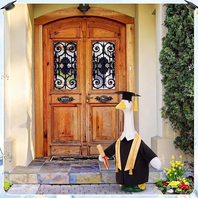 Graduation Porch Goose Outfit Goose Dress Clothes with Grad Sash, Cap and Gown Costume for 23" Gooses Statue Decoration Patio Yard Garden Lawn Outdoor Decors