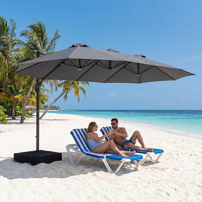 COSIEST 8 * 13FT Cantilever Patio Umbrella with Base,Large Rectangle Offset Umbrella,Heavy Duty Double-Sided Table Market Umbrella for Garden, Pool, Deck Shade, Dark Gray
