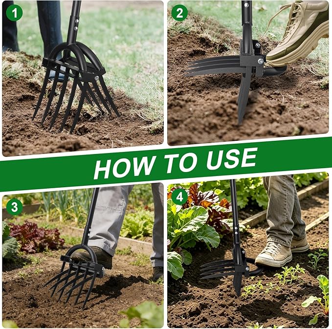 Broad Fork Garden Tool, 63” Heavy Duty Broadfork Hand Tiller with Double 5+4 Sharp Tines, Garden Pitchfork with Ergonomic D-Shaped Handle, Spading Digging Fork for Compost Soil Cultivating Loosening