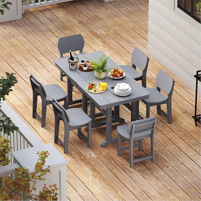 5-Piece HDPE Outdoor Patio Dining Set (Includes 1 Square Table and 4 Chairs) (All-Weather, Easy to Assemble, Umbrella Hole, 10+ Years of Lifespan) - Grey