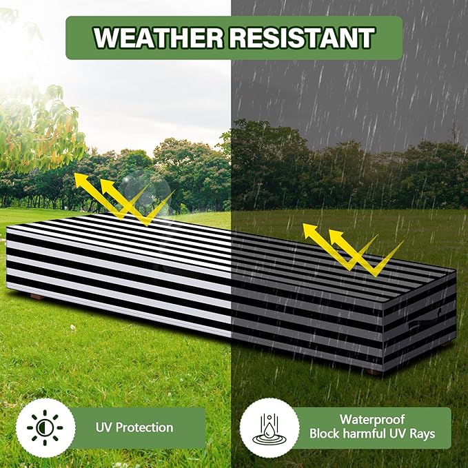 Tingjoo 2 Pcs Patio Chaise Lounge Cover Waterproof Outdoor Lounge Chair Cover 30" D x 83" W x 12" H UV Resistant with Handle Strap for Furniture Protection (Black and White Stripe)