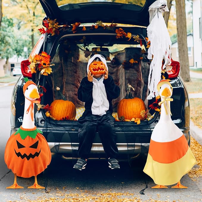 2 Set Halloween Goose Outfit Lawn Porch Goose Cloths Plastic Clothing Fall Halloween Outfit for 23 Inches Outdoor Patio Yard Lawn Art Decoration