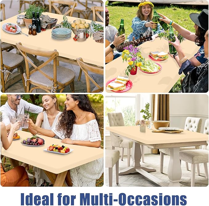 Moosfor Spandex 8 Foot Rectangle Table Cloth 2 Pack, Elastic Fitted Tablecloths for Picnic, Stretch Washable Patio Table Cover for Outdoor, Camping, Banquet and Parties(Ivory, 30"x96")