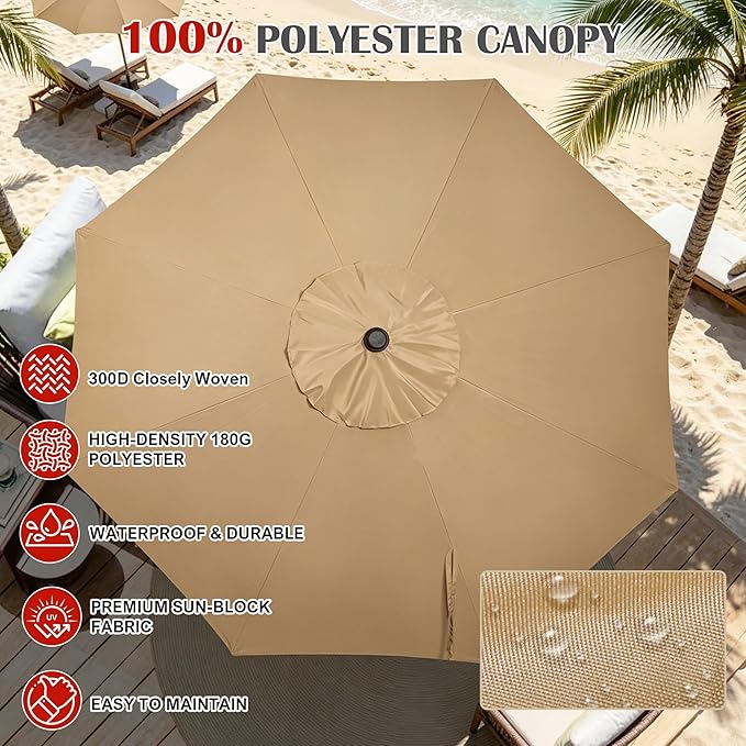 Blissun 9' Patio Umbrella + Replacement Lower Pole – Complete Outdoor Shade Solution with Spare Heavy-Duty Bottom Pole (Bundle)