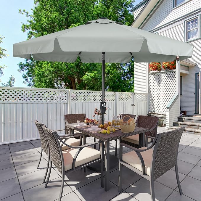 MASTERCANOPY 9ft Patio Umbrella with Valance, Crank and Tilt – 8 Ribs Outdoor Market Umbrella, UV/Fade Resistant, Waterproof Canopy with Wind Vent for Garden, Deck, Backyard, Pool (Light Gray)