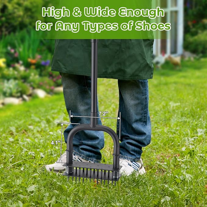 Aerator Lawn Tool: Sharp 14 Iron Spikes, Automatic Dirt Leaf Cleaning, Manual Lawn Aerators with Ergonomic T-Handle for Lawn Yard Garden Patio Soil Loosening Grass Aerating