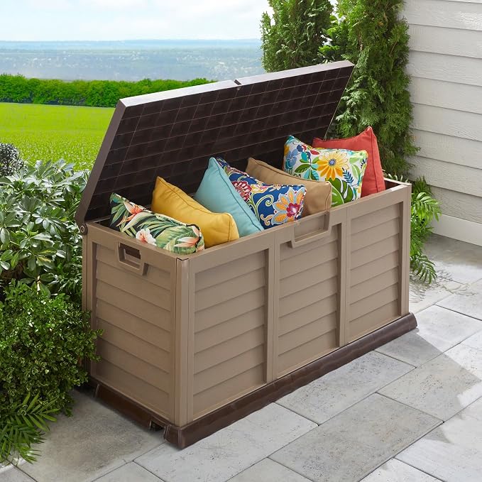 BrylaneHome 116-Gallon Rolling Deck Box - Mocha Brown