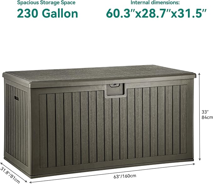 YITAHOME 230 Gallon Double-Wall Deck Box with Divider & Side Handles, Outdoor Large Storage for Patio Furniture Cushions, Garden Pool Accessories, Water Resistant & Lockable