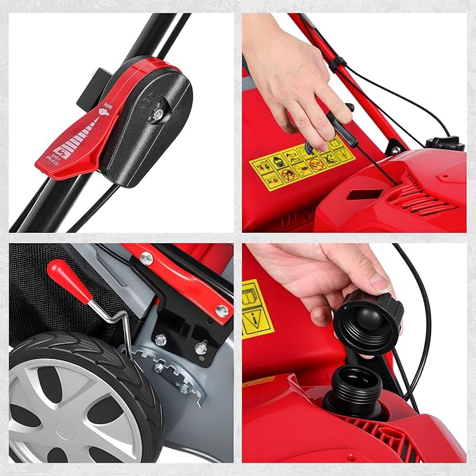 20-Inch Self-Propelled Gas Lawn Mower - 173cc Powerful Engine with 60L Grass Bag & Adjustable Cutting Height for Yard Lawn Care and Landscaping Red