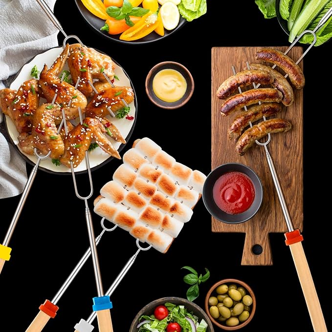 8 PCS Marshmallow Roasting Sticks, Telescoping Smores Sticks for Open Fire Pit, 32 Inch Long Marshmallow Toasting Barbecue Forks S'mores Skewers for Campfire Camping Hotdog Hot Dog Bonfire Grill