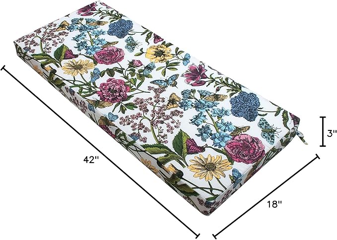 FUNHOME Outdoor Bench Cushion Cover 42 x18 x 3 inch,Water Resistant Cover with Zipper&Ties,Fade-Resistant Slipcover,Patio Porch Swing Cushion Cover Replacement Only,No Insert(Butterfly Flower)