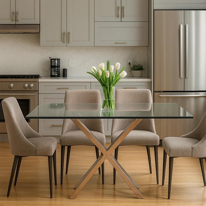24x48 inch Rectangle 1/4" Thick Flat Polished Edge Glass Table Top with 6 Bumpers - 24 x 48 Rectangular Tempered & Scratch Resistant Replacement Glass Designed for Dining, Coffee & Patio Tables