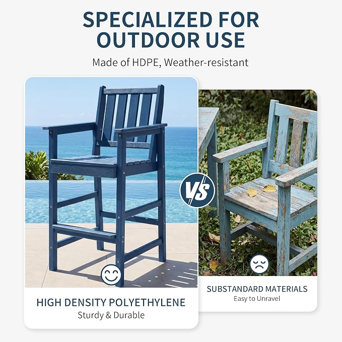 5-Piece Outdoor Bar Table and Chairs Set, HDPE Counter Height Patio Dining Table with 4 Adirondack Bar Chairs, Adirondack Bar Height Chairs and Bar Table for Bistro, Poolside, Backyard, Blue