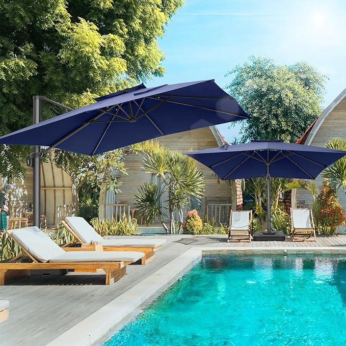 HOTEEL10x10ft Patio Umbrella Cantilever Umbrellas Double Top - Upgrade and Intensify - 360 Rotation and 5 Angles Adjustment - Aluminum Offset Pool Umbrella Outdoor Umbrellas for Patio Garden Pool