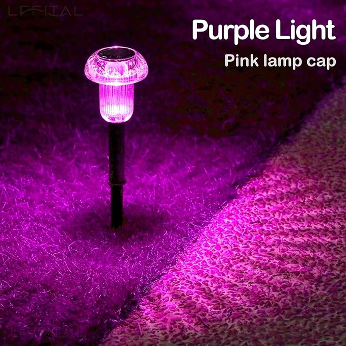 Solar Lights Outdoor 8 Pack Mother's Day Solar Pathway Lights Outdoor Pink Purple Mushroom LED Waterproof Lighting Stake for Women Outside Yard Path Garden Lawn Landscape