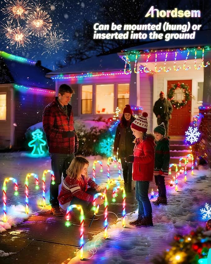 Anordsem Solar Christmas Decorations Outdoor: 21" Candy Cane Lights with Star 12 Pack - Waterproof LED 8 Colorful Lighting Models for Yard Pathway Xmas Decor - 2026 New Year Gifts for Homeowners