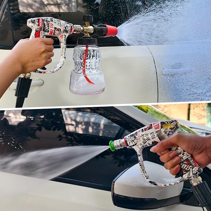 BEAR FORCE High-pressure Water Gun Painted with American-style Elements M22-ID14mm Inlet Max 3000Psi & Foam Cannon 32oz, for Bosch, Nilfisk, Sun Joe, Koblenz, Truper Electric Pressure Washer, Car Wash