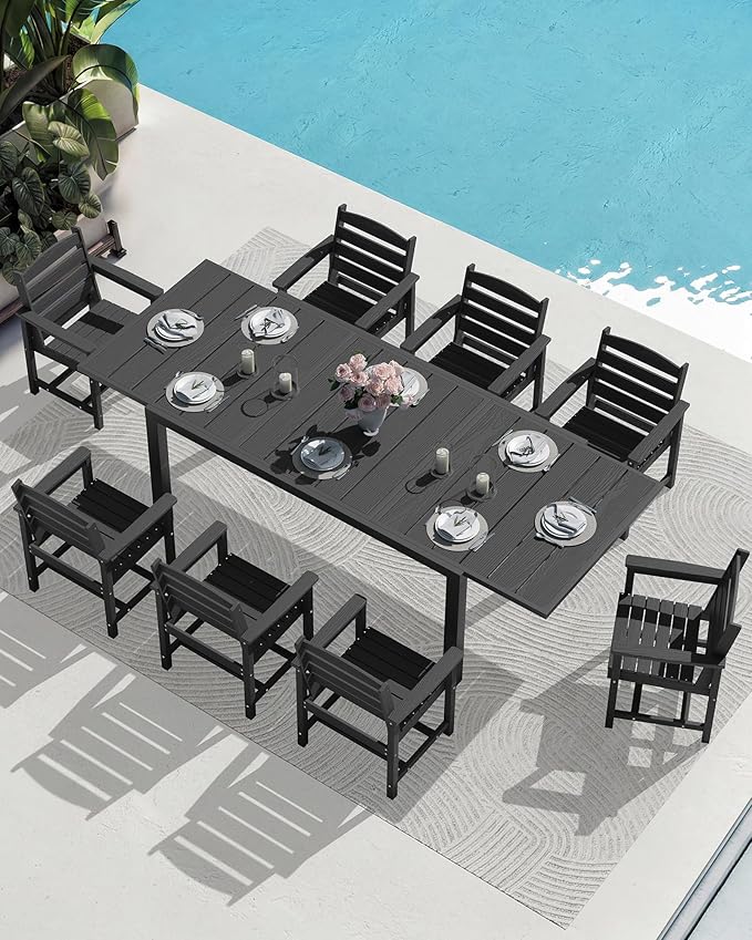 SERWALL Outdoor Dining Chairs Set of 2, All-Weather HDPE Patio Chairs, Black