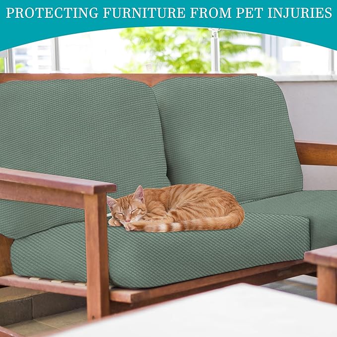 BIETYONE 14Pcs Stretch Patio Cushion Covers,Outdoor Couch Covers Replacement,Outdoor Couch & Sofa Slipcovers,for Patio Furniture Cushion Covers,Washable Reusable Furniture Protector (Cyan,Cover Only)