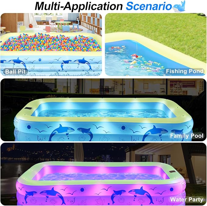 2026 Upgrade Inflatable Pools with Lights, Family Inflatable Swimming Pools for Adults, Blow Up Pool Solar, Large Pool, Durable Thickened Inflatable Family Pool for Backyard-Yellow