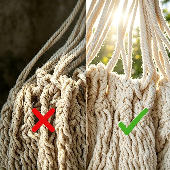 Double Mayan Handwoven Cotton Rope Hammock for Outdoor Indoor Patio Backyard, 79x59 Inch Bed, 480 lbs Capacity, 2 Person (White)