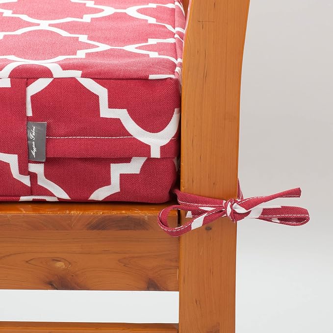 Magpie Fabrics Indoor Outdoor Patio Cushion Cover Replacement 2 Pack, Water Repellent Slipcover with Ties Decor for Garden Chair Seat Sofa Bench Wicker(Geometry Red, 22x20x4 Inch)