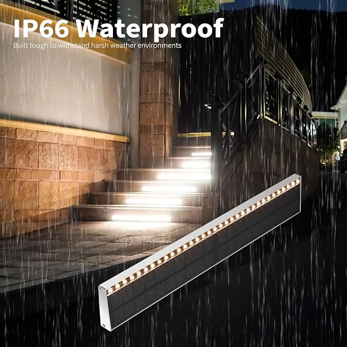 SHONELIGHTING Solar Step Lights for Outside, 33 Focused-Beam High-Brightness LEDs, Waterproof Aluminum Outdoor Stair Light for Risers, Curbsides, Poolsides, Planter Edges (Warm White, 12Pack)