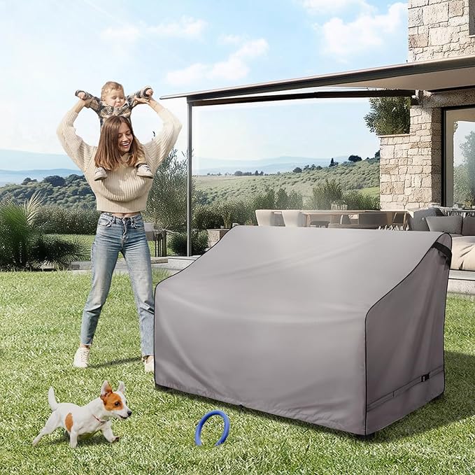 KylinLucky Waterproof Patio Loveseat Covers 80W x 38D x 35H inches,3-Seater Heavy Duty Outdoor Furniture Sofa Cover Cloudy Grey