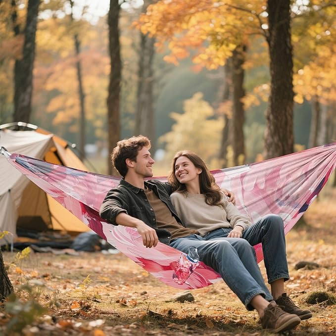 Bohemian Vintage Pink Flowers 330lb Capacity Camping Hammock Tree Hammock for Patio Backyard Lounge Base Base de hamaca para adultos