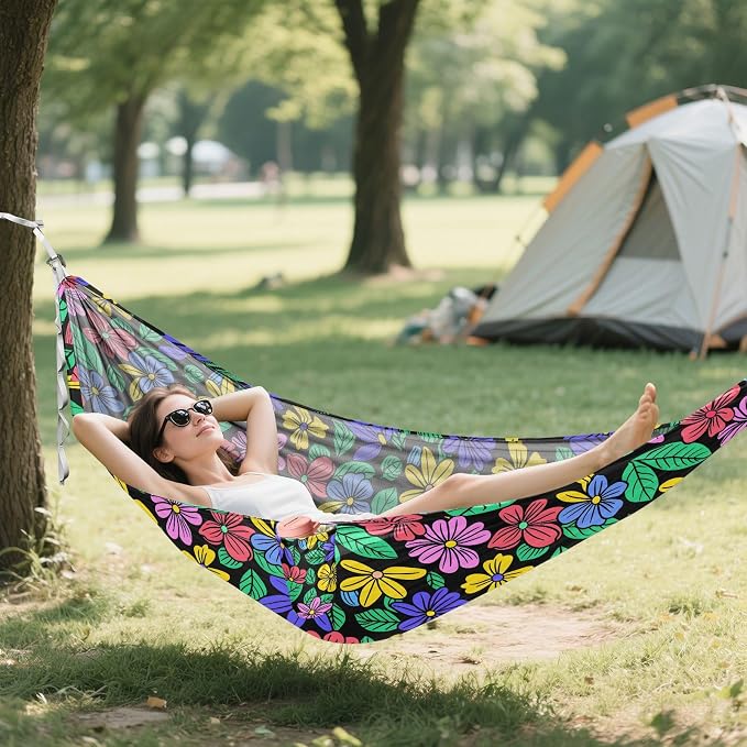 Camping Hammock Outdoor Hammocks for Outside Flower 1 Beach Trees Portable Lightweight with Pockets Tree Straps Indoor