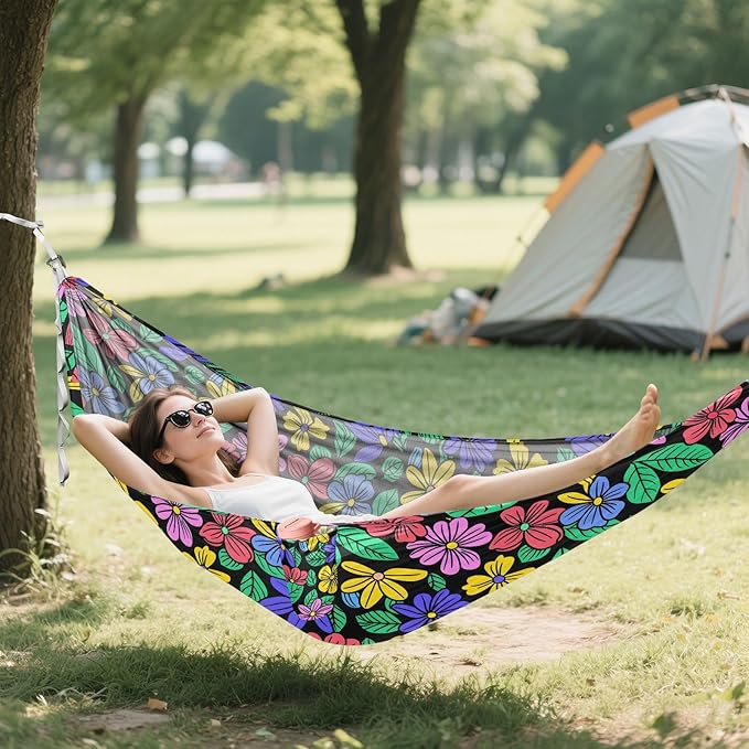 Camping Hammock Outdoor Hammocks for Outside Flower 1 Beach Trees Portable Lightweight with Pockets Tree Straps Indoor