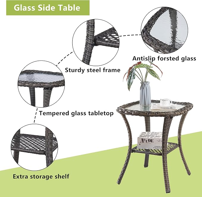 Rilyson Outdoor Patio Furniture Set - Weather Resistant Wicker,High Back,6 inch Cushions,6 Piece Patio Furniture Set with Swivel Rocker Chairs and Side Table for Deck Porch Yard,Mixed Grey/Blue