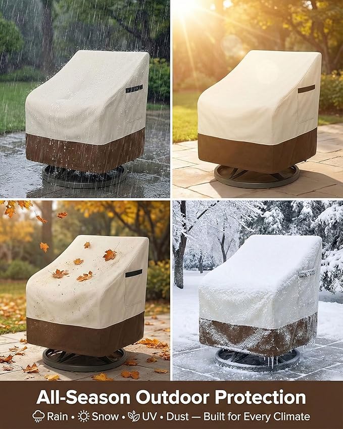 Outdoor Patio Chair Covers 4-Pack, Heavy Duty 600D Oxford Fabric, Weather Resistant Waterproof Furniture Protectors 35W x 37D x 36H inches, Beige and Brown