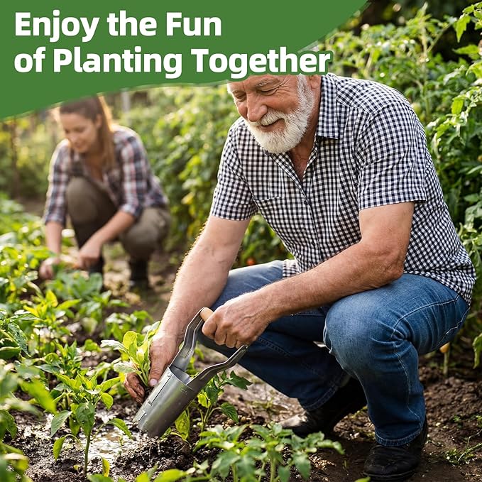 Lothee 3 Pcs Bulb Planter Tool Set with Depth Markers Non Bending Steel Bulb Planter Digger Garden Transplanter with Comfortable Wood Handle for Planting Tulips Dahlias and Lilies