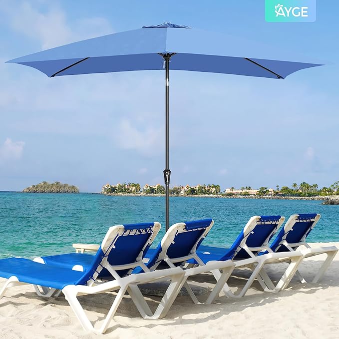 Ayge 6.5x10FT Rectangular Patio Umbrella Outdoor Table Umbrella w/Push Button Tilt & Crank Rectangle Market Umbrella UV Protection for Garden,Deck,Lawn,Yard & Pool,Blue