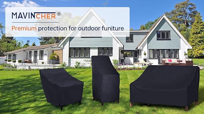 Stackable Patio Chair Covers, High Back Outdoor Chair Covers, 600D Heavy Duty Waterproof Lawn Outside Barstool Furniture Covers,Fits for 4-6 Stackable Dining Chairs,27"W x 27"D x 49"H,1 Pack