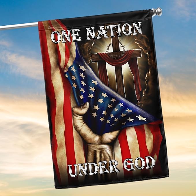FLAGWIX Christian Patriot American Flags, One Nation Under God American Flag - 4th of July Decorations for Home, Outside, House Flag 30x40 - Double Sided, Heavy Duty Canvas, Decorative Outdoor Flags