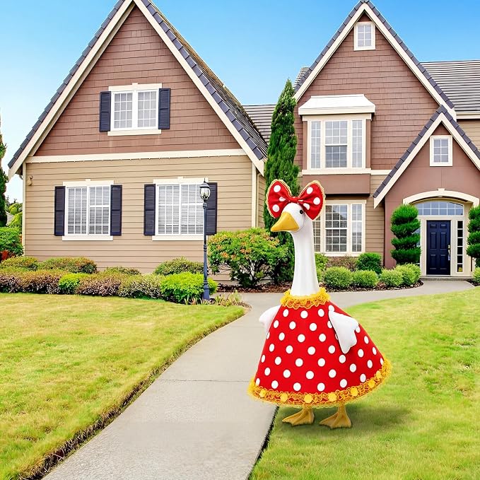 Porch Goose Outfit Vintage Polka Dot Goose Dress Retro Clothes with Bow Headpiece Costume for 23'' Gooses Statue Decoration Patio Yard Garden Lawn Outdoor Decors