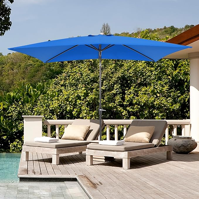 HASLE OUTFITTERS Rectangular Patio Umbrella, 6.5 x 10 ft Rectangle Table Umbrellas w/Heavy Duty Ribs, Effortless Crank and Push Button Tilt, Wind Resistant Sun Umbrella for Outdoor Patio, Blue