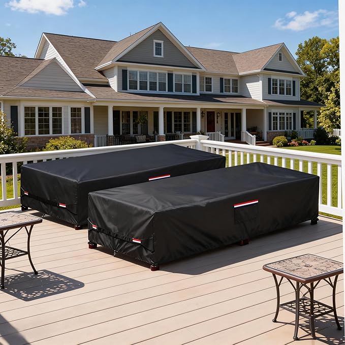 Outdoor Chaise Lounge Covers 2 Pack,Heavy Duty 600D Tear-Resistant Lounge Chair Cover Waterproof Outdoor,All-Weather Protection Patio Chaise Lounge Covers,78" L x 26" W x 13" H