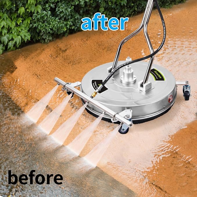 24" Pressure Washer Surface Cleaner Mate with 5 Nozzles Water Broom | Stainless Steel Dual Handle Power Washer Surface Cleaner for Patio Decker Concrete Driveway, 4200 PSI