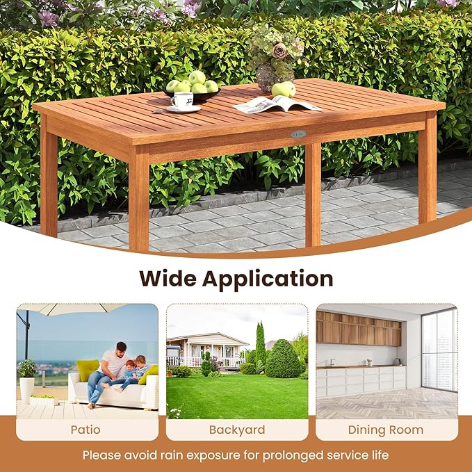 Tangkula 5 Pieces Patio Wood Dining Set, Outdoor Rectangular Table and Chairs, Outside Furniture Set for Deck, Garden and Backyard