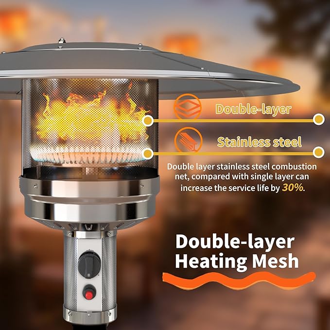 50,000 BTU Outdoor Propane Patio Heater with Wheels – Wicker-Style Propane Tank Cover, Weighted Base, Easy Ignition & Safety Tilt Shut-Off for Patio & Outdoor Living Spaces