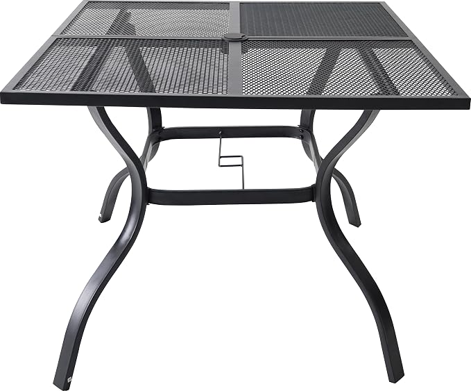 5 Piece Outdoor Dining Set, Patio Dining Table Set for 4, 37.5" Black Square Mesh Table with 4 All Weather Mesh Outdoor Dining Chairs for Lawn, Garden, Porch