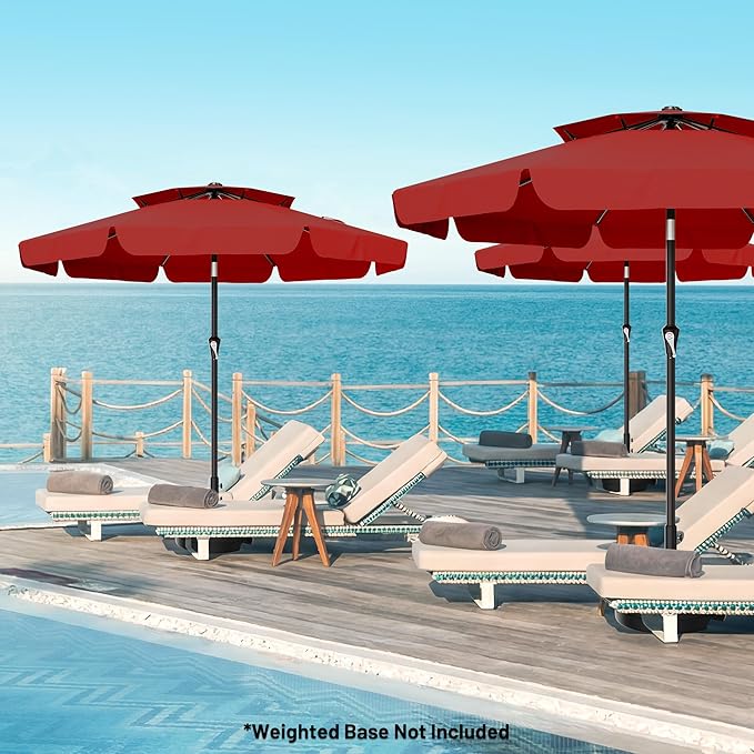 AreShark 10ft 2-Tier Patio Umbrella with Valance - Outdoor Umbrella Waterproof UV Protection, Market Table Umbrella w/Push Button Tilt&Crank for Pool, Balcony, Garden(Red)