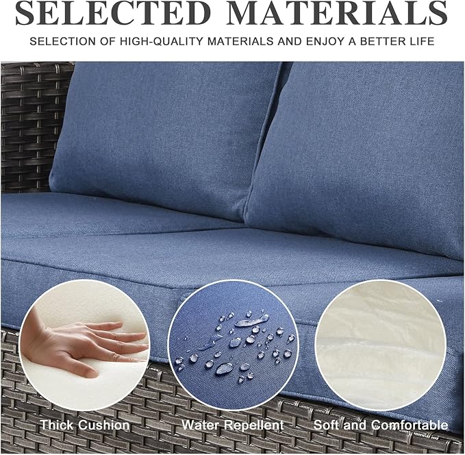 Belord 7 Piece Outdoor Furniture Patio Wicker Sofa Set Blue
