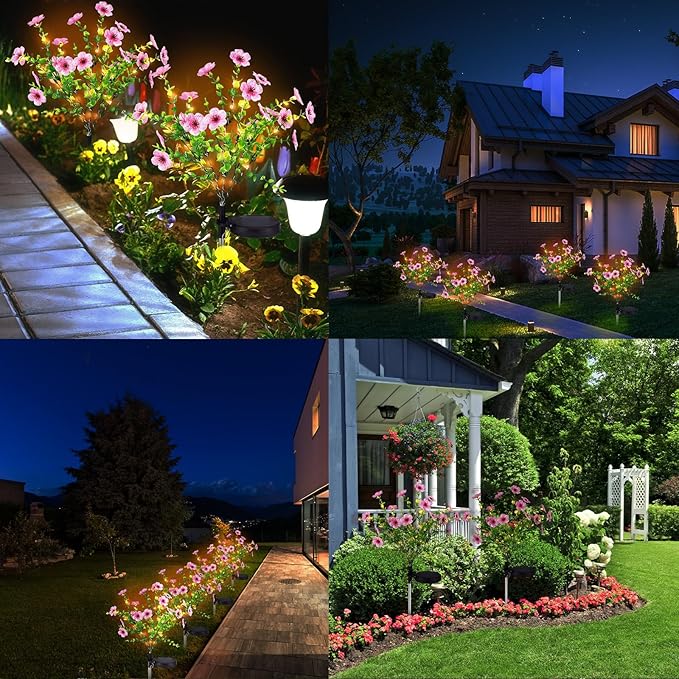 Glooglitter 2 Pack Pink Solar Stake Lights Outdoor Decor Waterproof Mums Artificial Flowers Solar Lights for Outdoor Garden Yard Pathway Decor (Violet)
