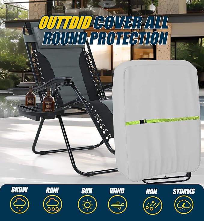 Outdoor Zero Gravity Folding Chair Cover 600D Waterproof Patio Foldable Lawn Lounger Recliner Chair Covers Patio Furniture Covers - 1 Pack 28" W x 14" D x 43" H