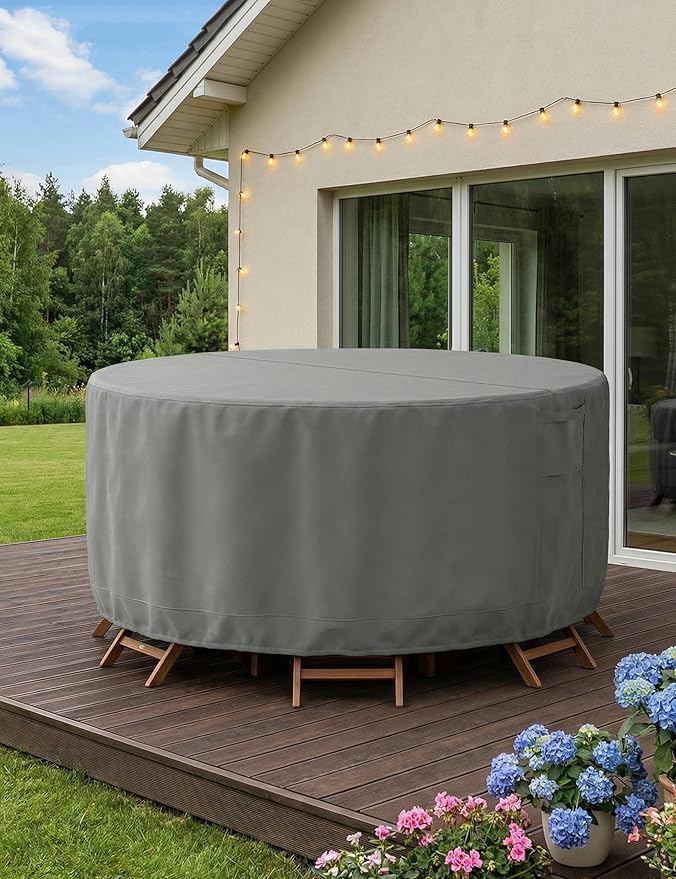 Vailge Round Patio Furniture Covers, 100% Waterproof Outdoor Table Chair Set Covers, Anti-Fading Cover for Outdoor Furniture Set, UV Resistant (Grey, 62"DIAx28"H)